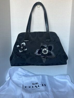 Rare Coach Black Floral Appliqué Shoulder Bag
